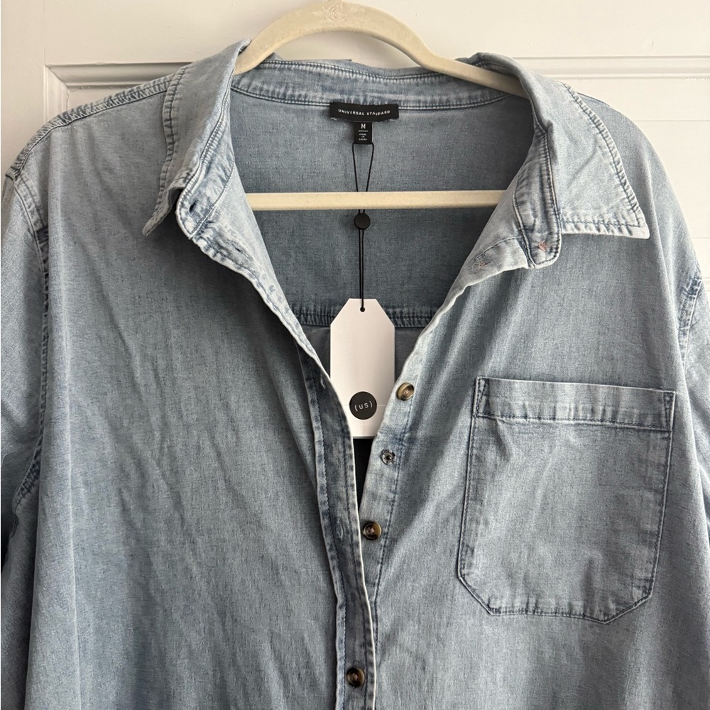 Universal Standard Light Blue Denim Shirt Dress - Long Sleeve - Picture 6 of 12